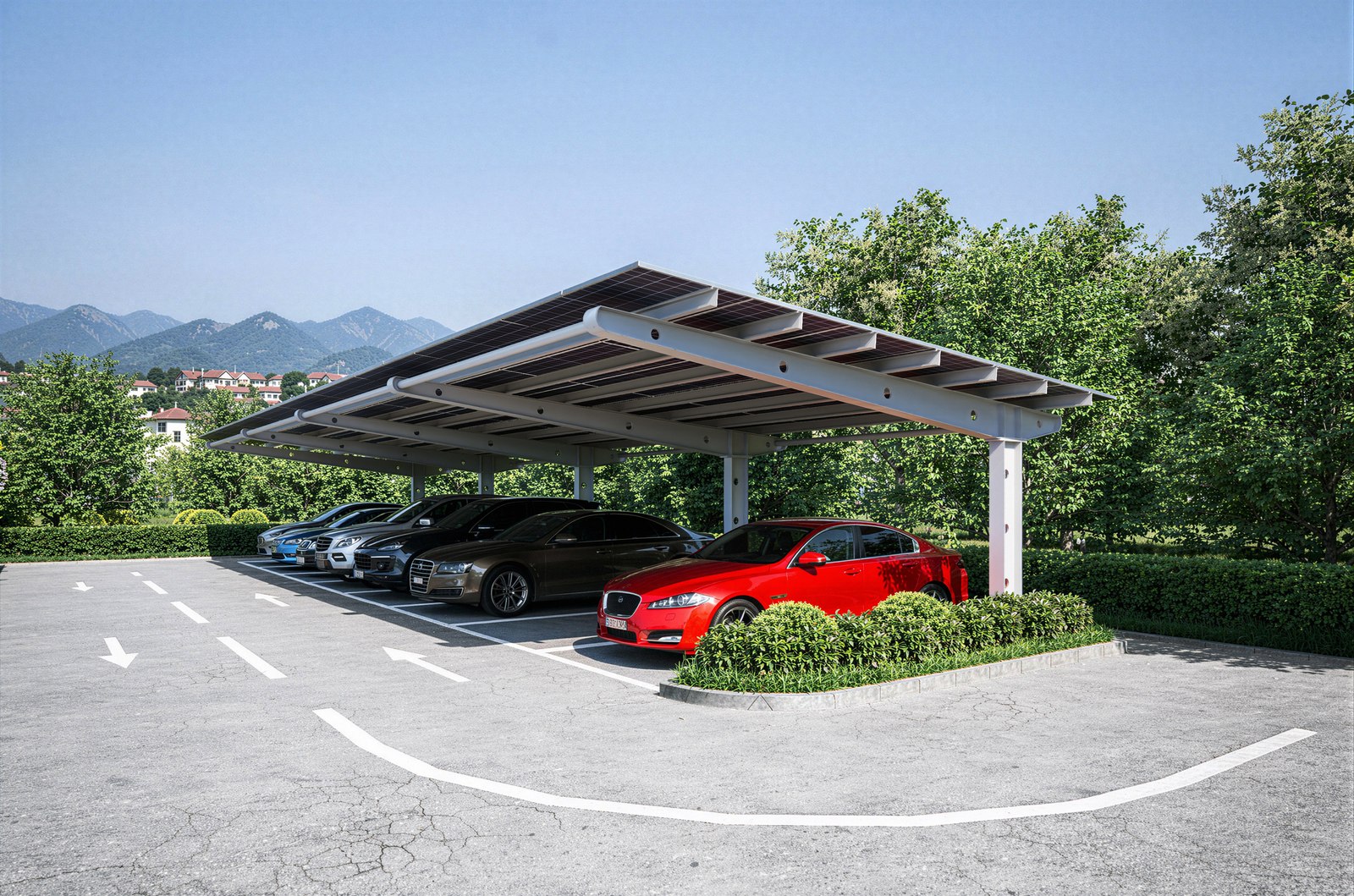 Carport cu un singur versant — randare 3D a structurii